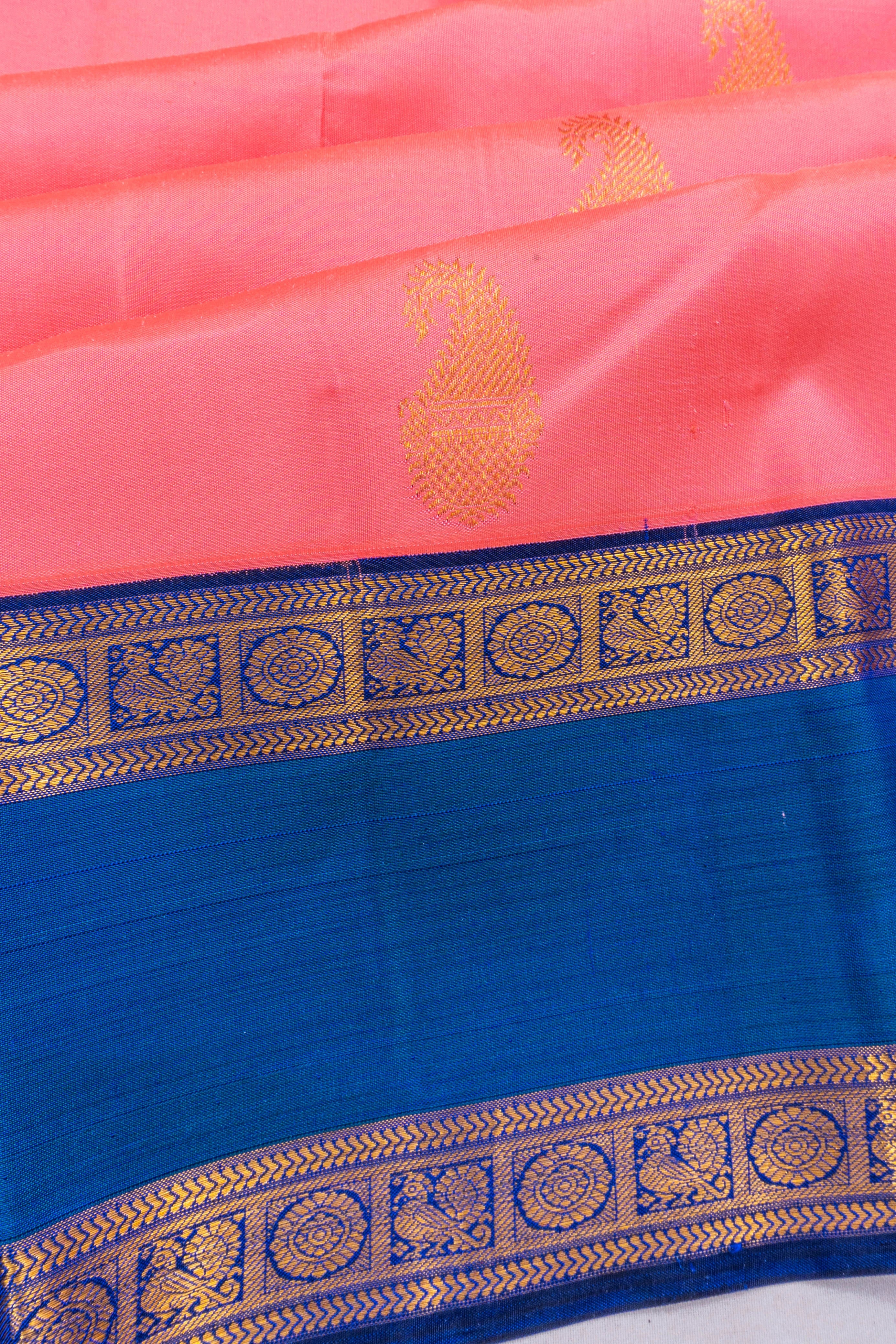 Taranga Kanchi Silk Butta Pink Saree With Rettai Pettu Border
