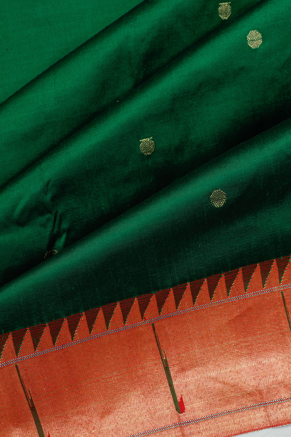 Paithani Silk Butta Green Saree With Single Muniya Border