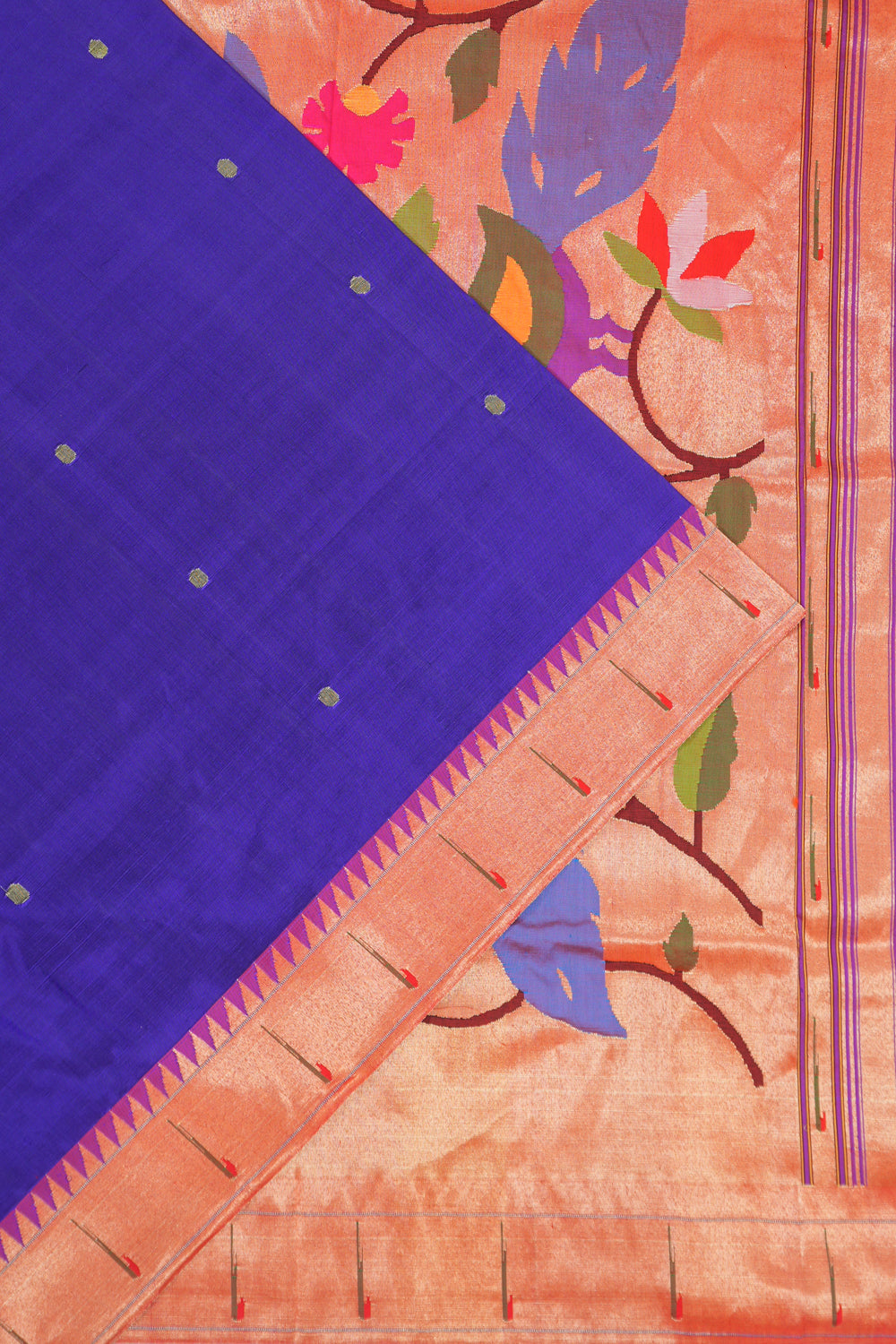 Paithani Silk Butta Blue Saree With Single Muniya Border