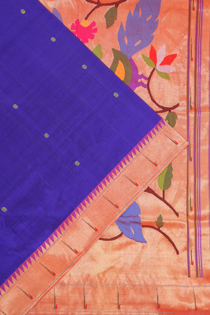 Paithani Silk Butta Blue Saree With Single Muniya Border
