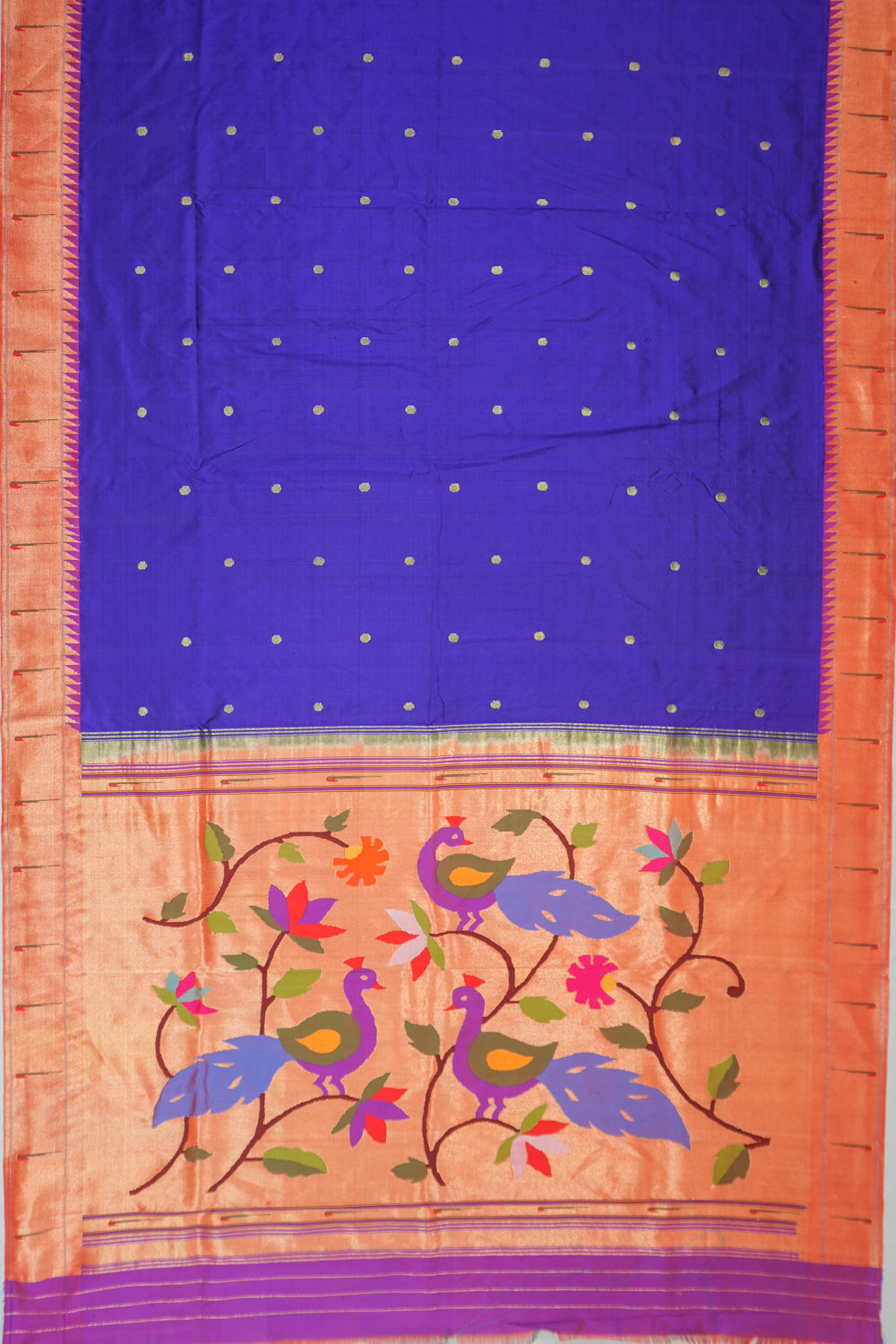 Paithani Silk Butta Blue Saree With Single Muniya Border