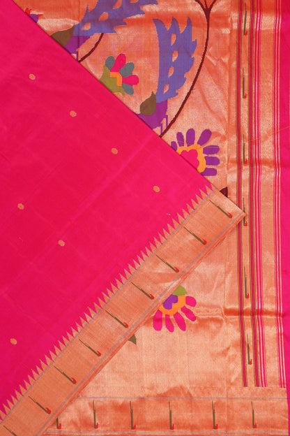 Paithani Silk Butta Pink Saree With Single Muniya Border