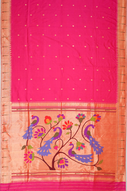 Paithani Silk Butta Pink Saree With Single Muniya Border
