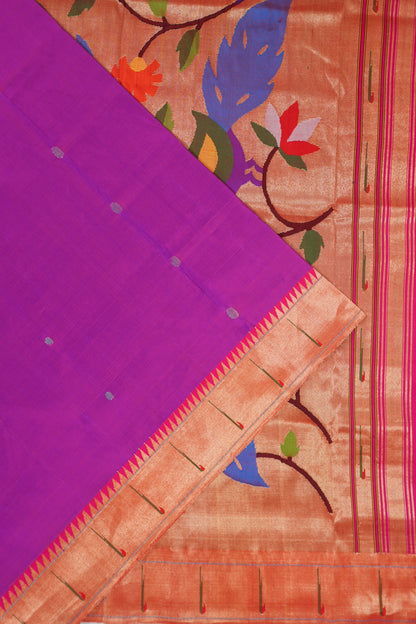Paithani Silk Butta Purple Saree With Single Muniya Border