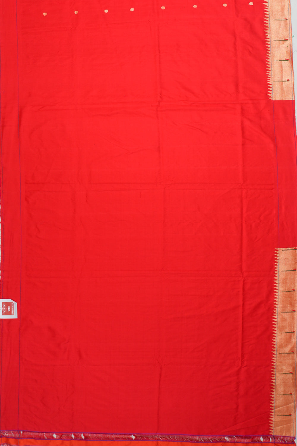 Paithani Silk Butta Red Saree With Single Muniya Border