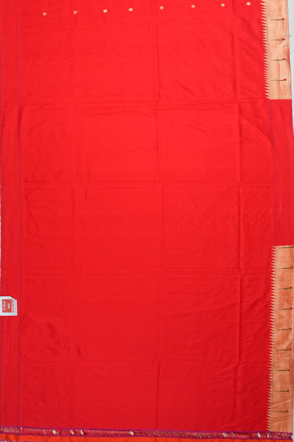 Paithani Silk Butta Red Saree With Single Muniya Border