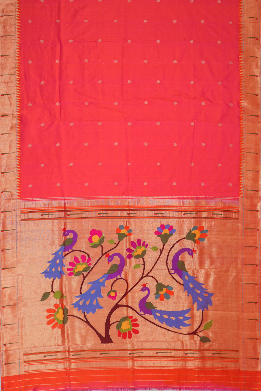 Paithani Silk Butta Pink Saree With Single Muniya Border