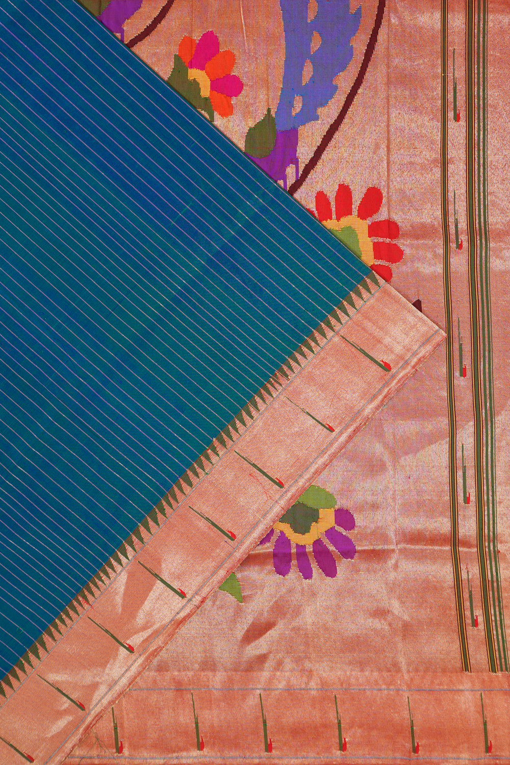 Paithani Silk Lines Sky Blue Saree With Single Muniya Border
