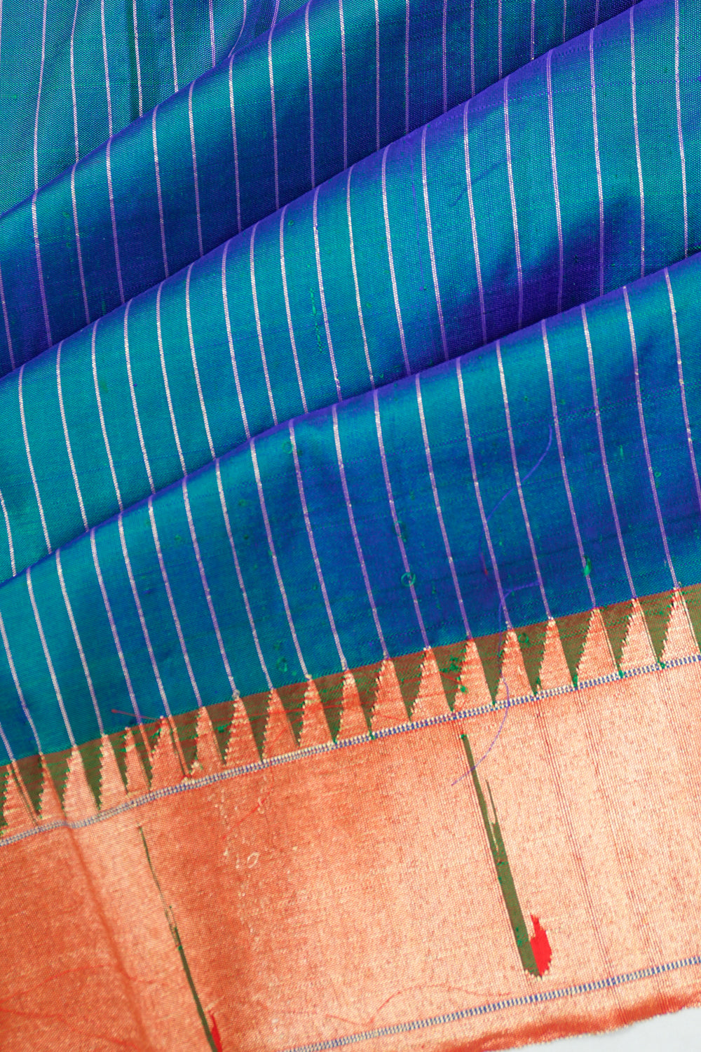 Paithani Silk Lines Sky Blue Saree With Single Muniya Border