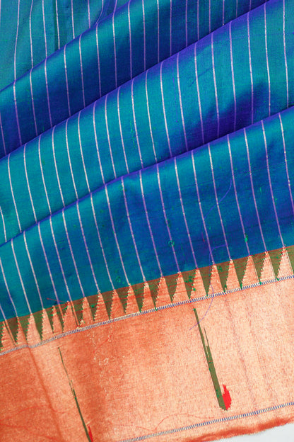Paithani Silk Lines Sky Blue Saree With Single Muniya Border