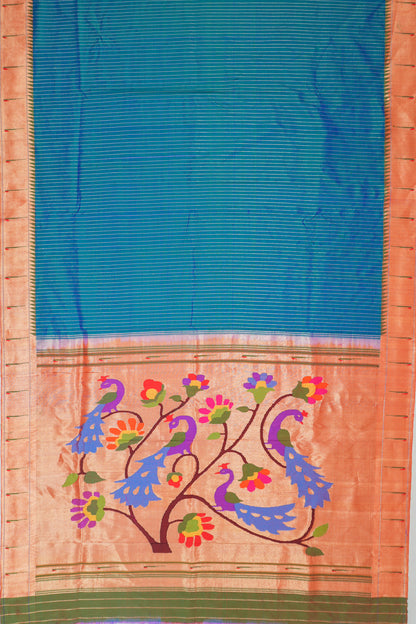 Paithani Silk Lines Sky Blue Saree With Single Muniya Border