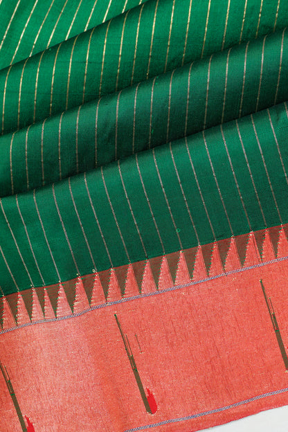 Paithani Silk Lines Sky Green Saree With Single Muniya Border