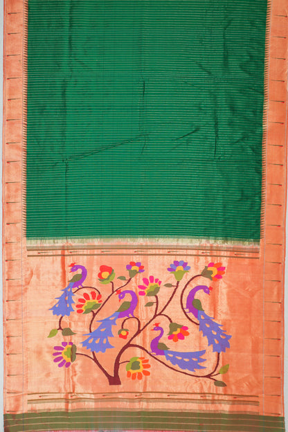 Paithani Silk Lines Sky Green Saree With Single Muniya Border