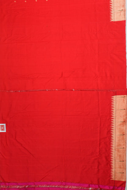 Paithani Silk Butta Red Saree With Single Muniya Border