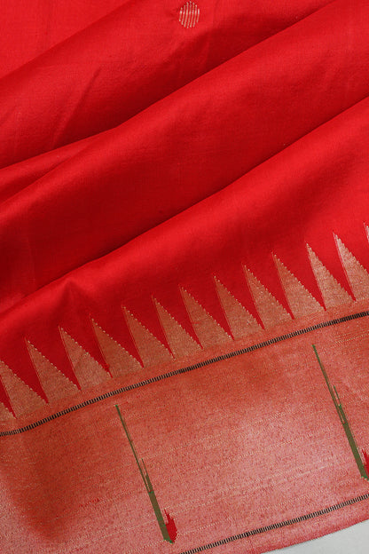 Paithani Silk Butta Red Saree With Single Muniya Border