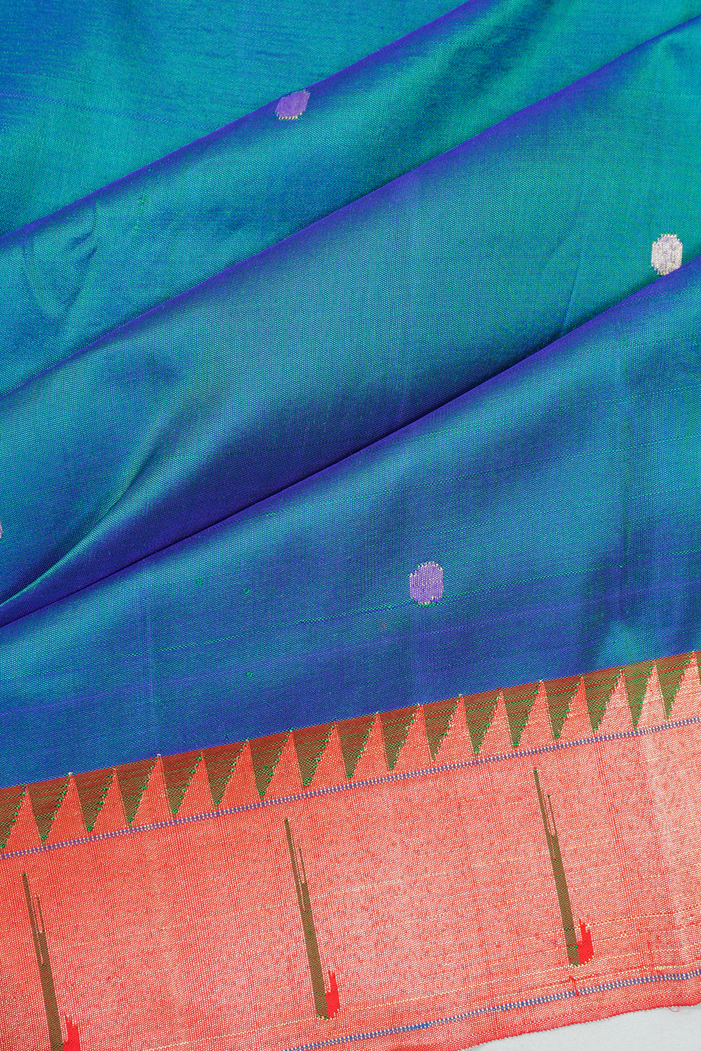 Paithani Silk Butta Blue Saree With Single Muniya Border