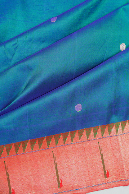 Paithani Silk Butta Blue Saree With Single Muniya Border