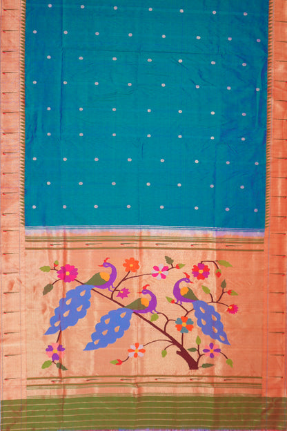 Paithani Silk Butta Blue Saree With Single Muniya Border