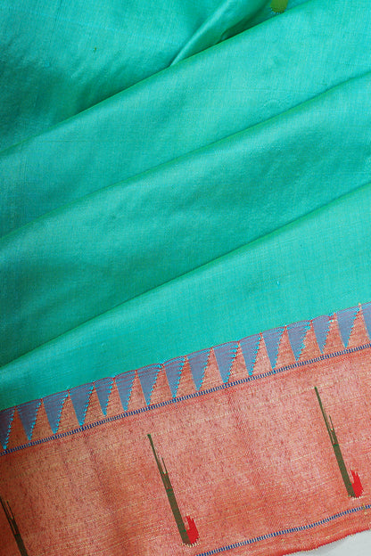 Paithani Silk Butta Sky Blue Saree With Single Muniya Border