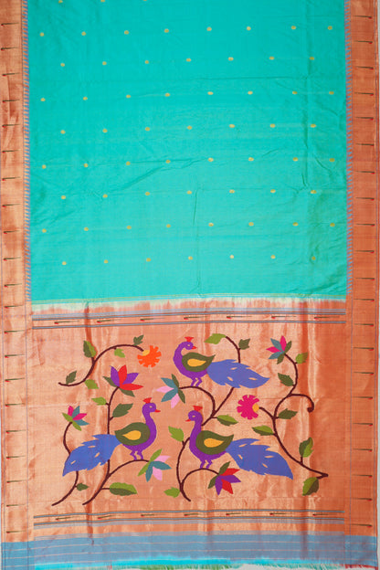 Paithani Silk Butta Sky Blue Saree With Single Muniya Border