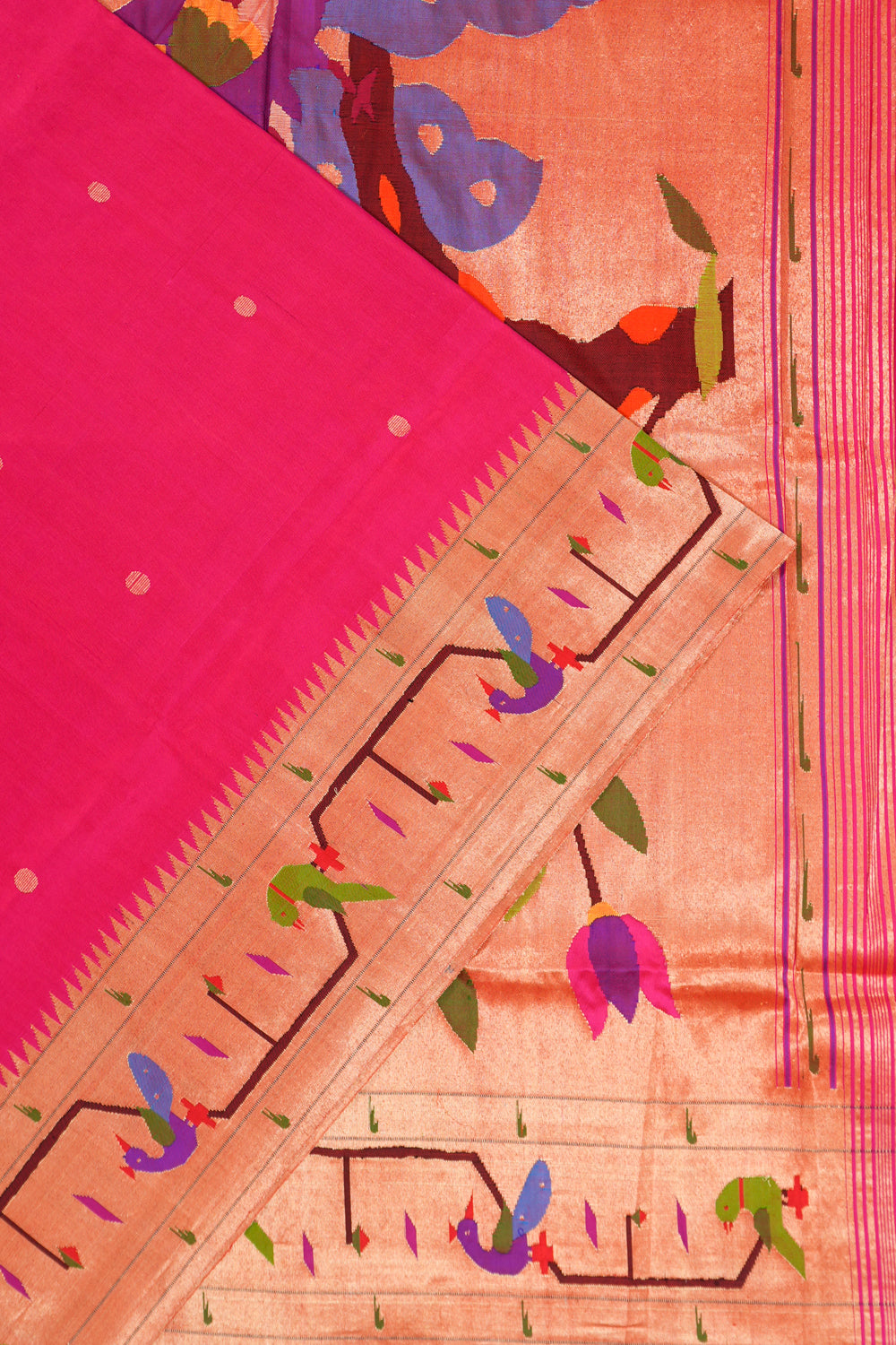 Paithani Silk Butta Pink Saree With Akruthi Border