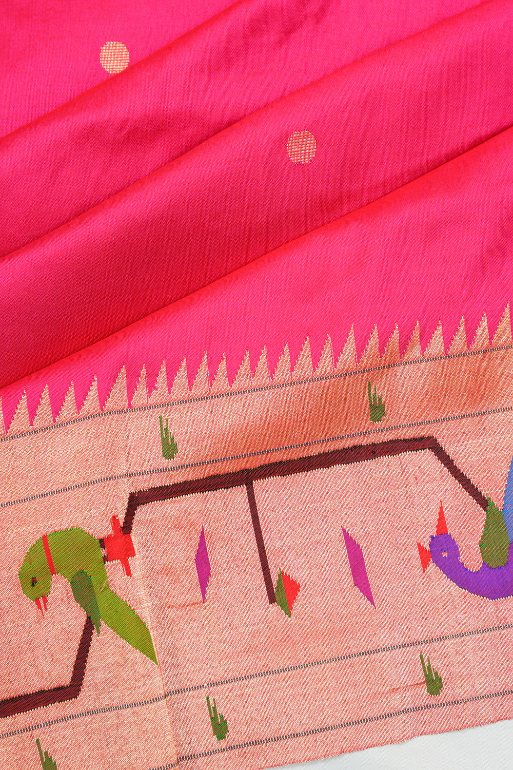 Paithani Silk Butta Pink Saree With Akruthi Border