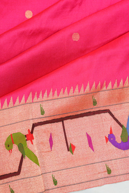 Paithani Silk Butta Pink Saree With Akruthi Border