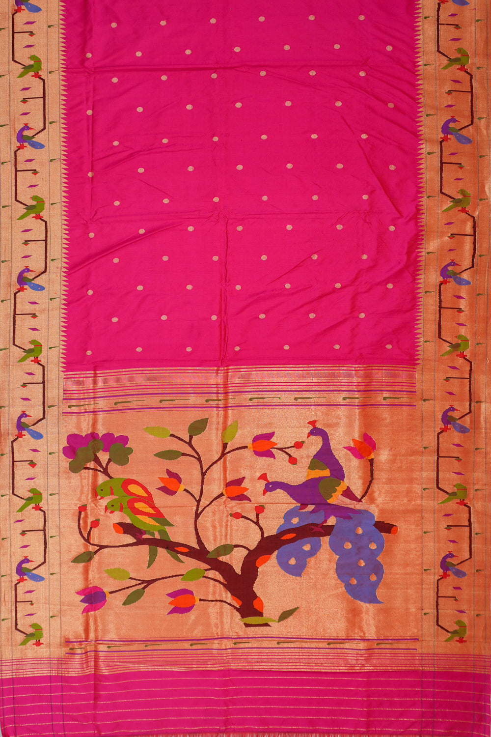 Paithani Silk Butta Pink Saree With Akruthi Border