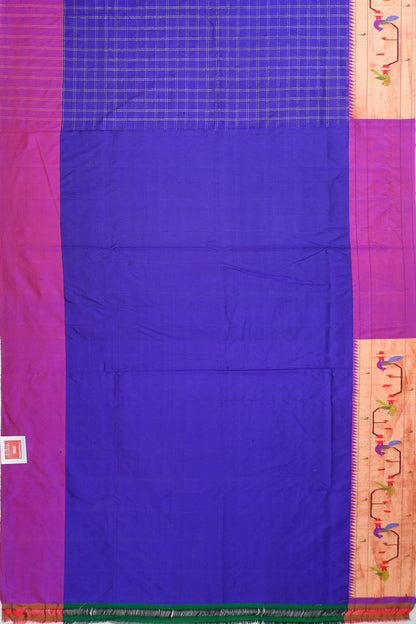 Paithani Silk Checks Royal Blue Saree With Akruthi Border