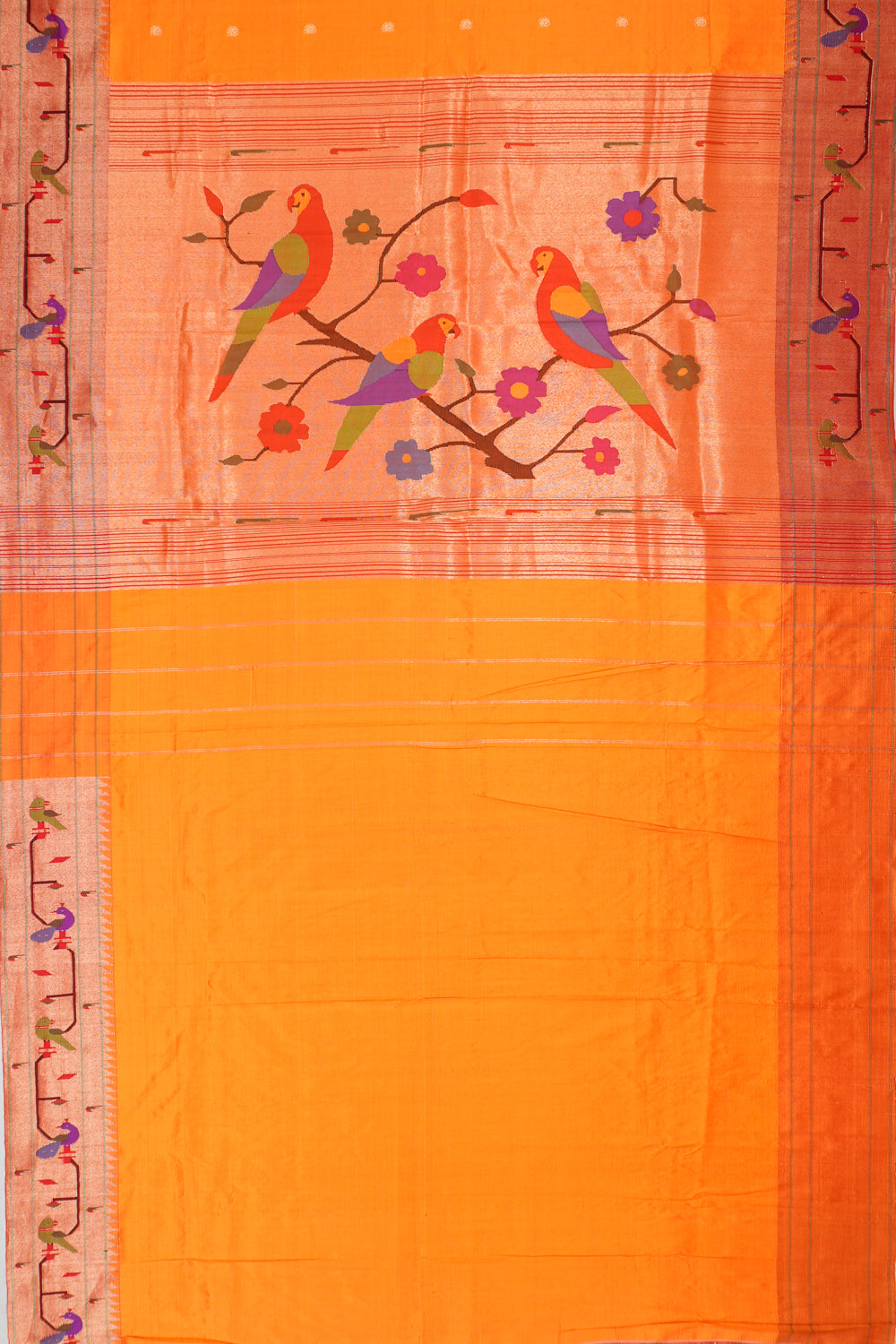 Paithani Silk Butta Green Saree With Akruthi Border