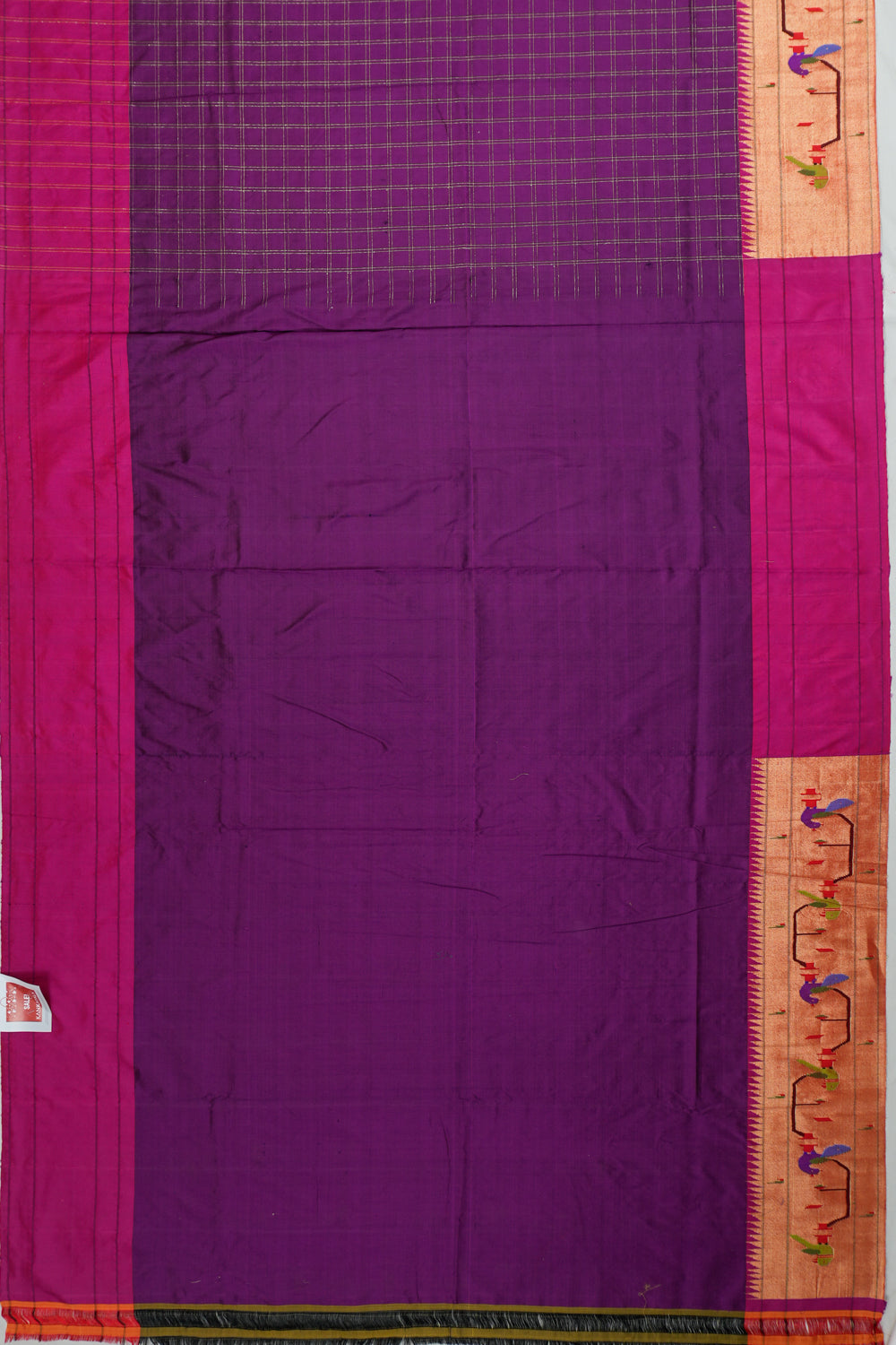 Paithani Silk Checks Purple Saree With Akruthi Border