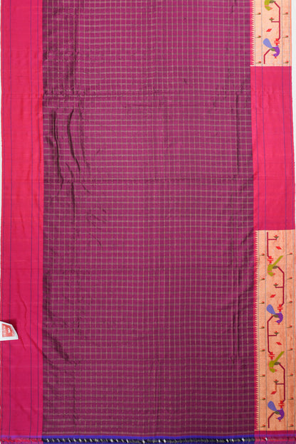Paithani Silk Checks Purple Saree With Akruthi Border