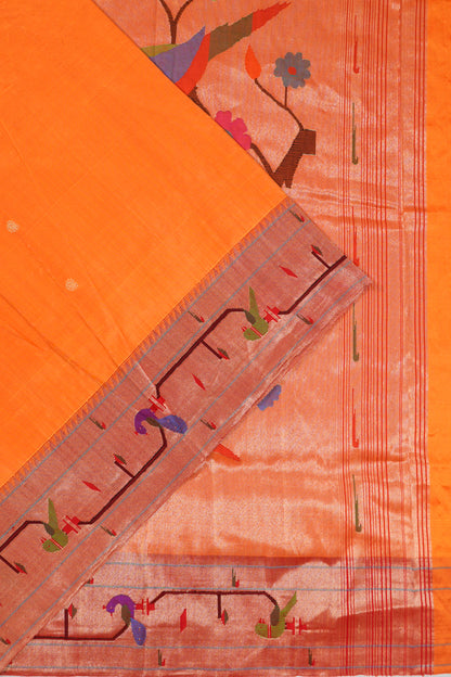 Paithani Silk Butta Yellow Saree With Akruthi Border