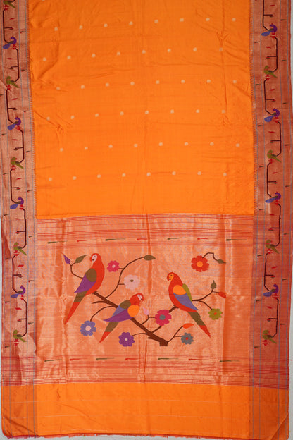 Paithani Silk Butta Yellow Saree With Akruthi Border