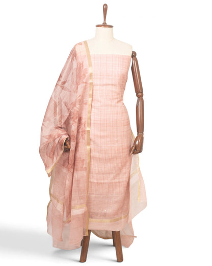 Linen Lines And Butta Pink Salwar Suit Set Set W/O Bottom