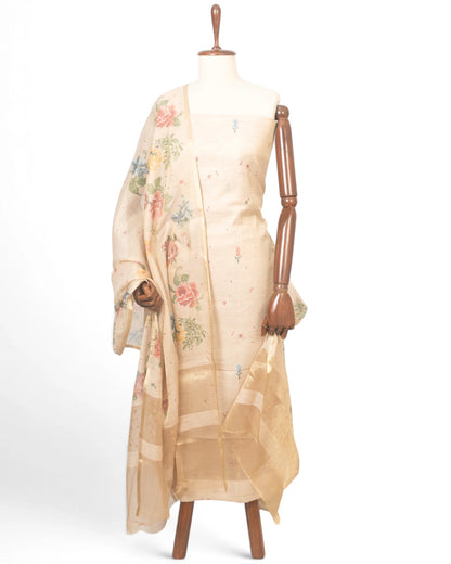 Linen Jute Butta Peach Salwar Suit Set Set W/O Bottom