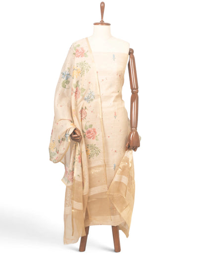 Linen Jute Butta Peach Salwar Suit Set Set W/O Bottom