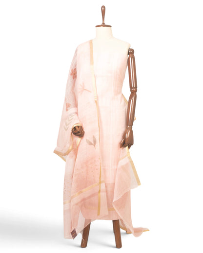Linen Lines And Butta Baby Pink Salwar Suit Set Set W/O Bottom