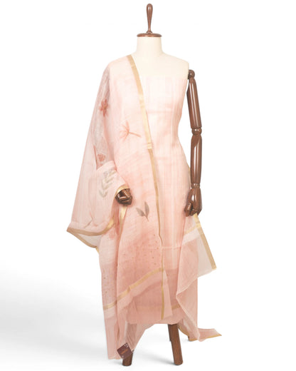 Linen Lines And Butta Baby Pink Salwar Suit Set Set W/O Bottom