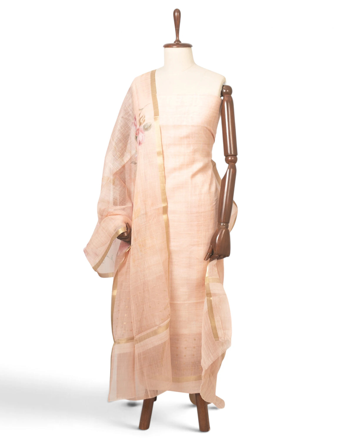 Linen Lines And Butta Baby Pink Salwar Suit Set Set W/O Bottom