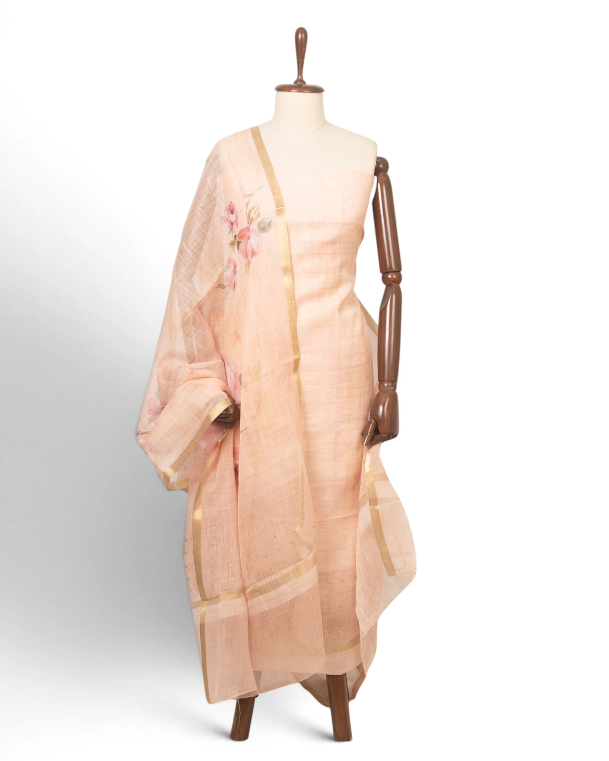 Linen Lines And Butta Baby Pink Salwar Suit Set Set W/O Bottom