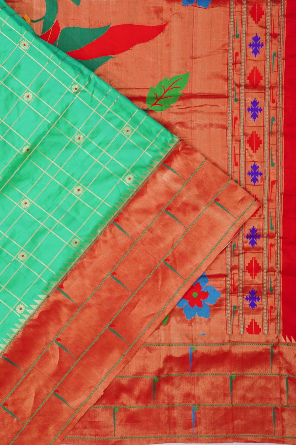 Muniya Silk Butta Green Saree With Triple Muniya Border