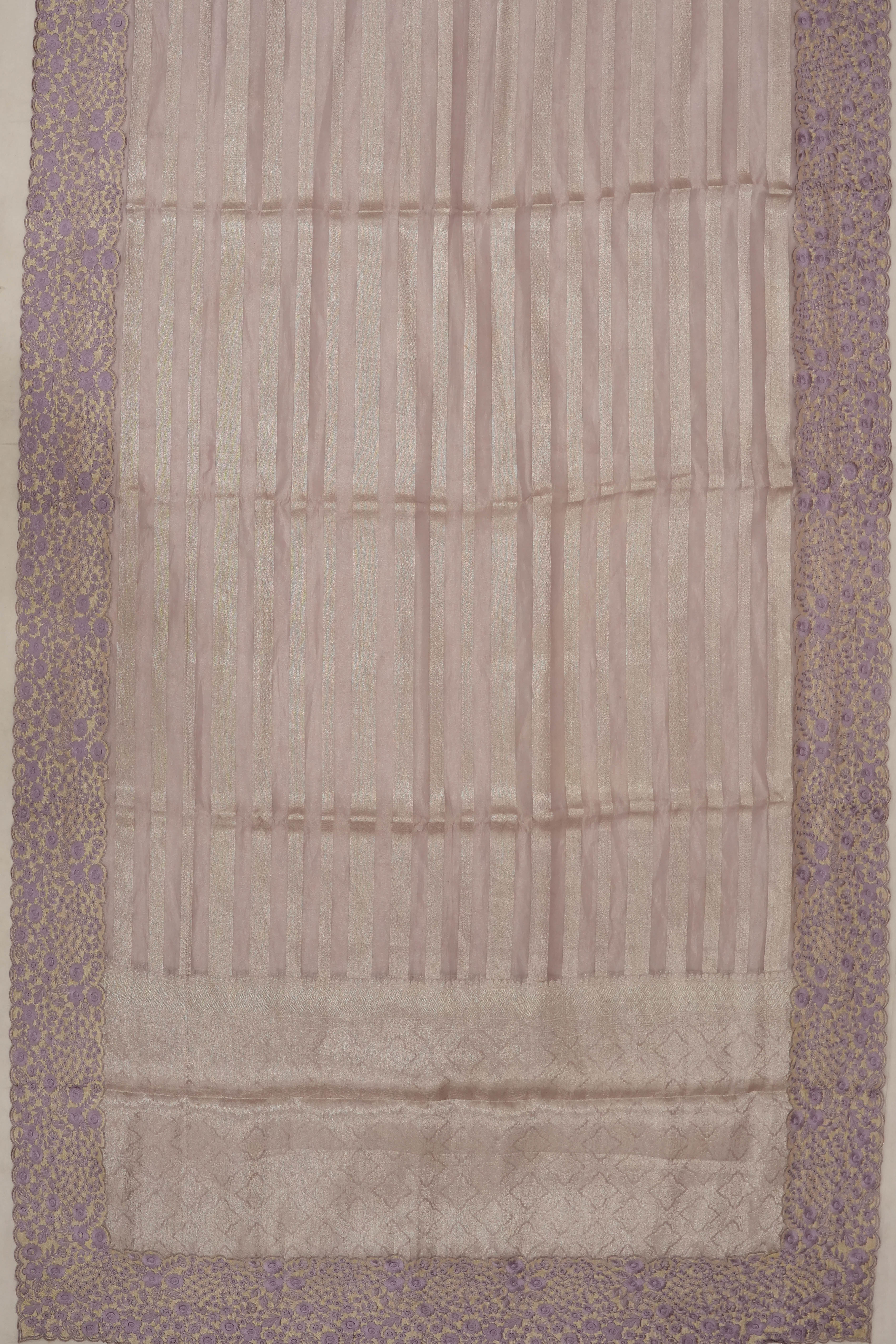 Organza Lines Lilac Saree With Embroidery Border