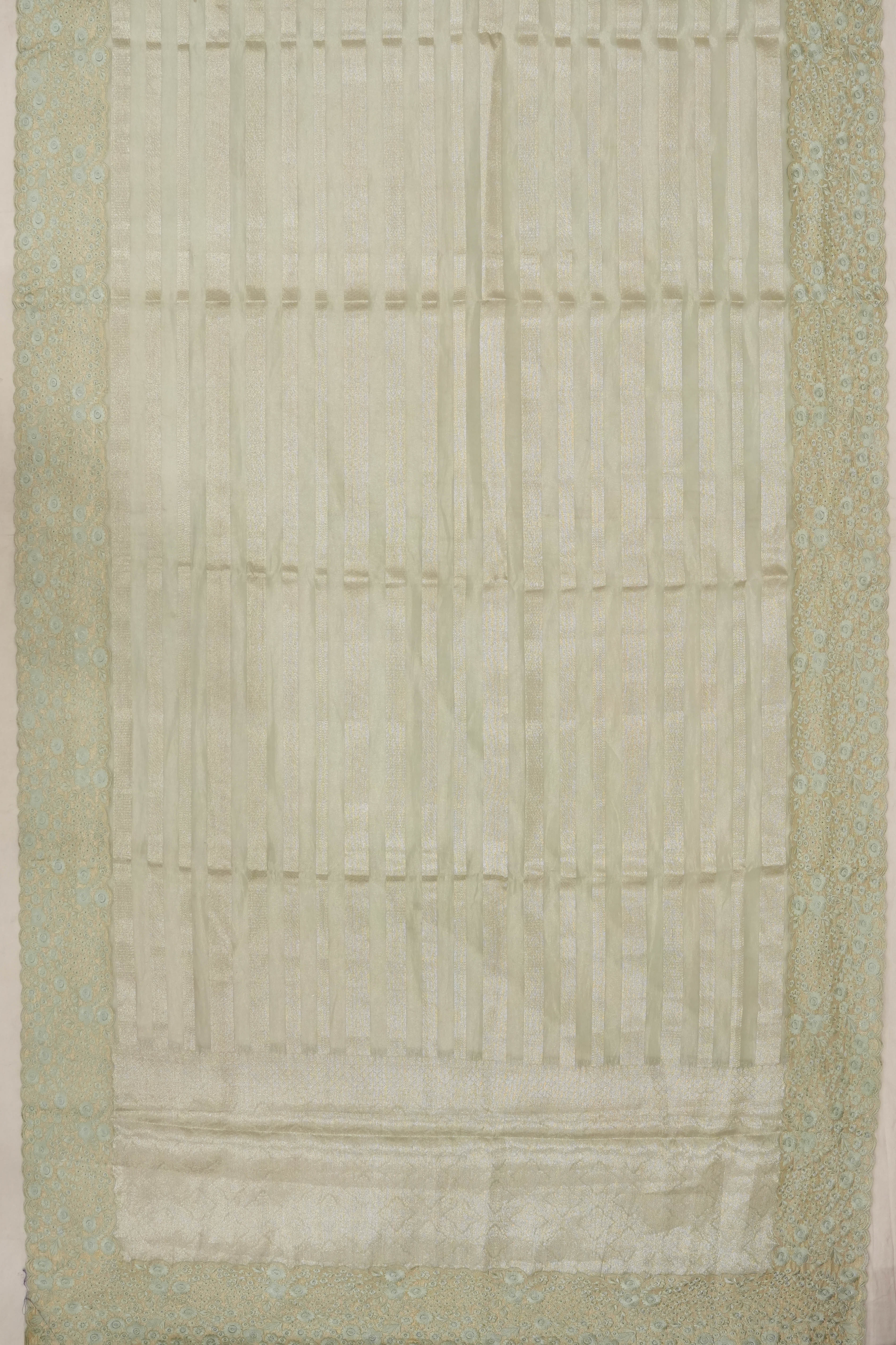 Organza Lines Pastel Green Saree With Embroidery Border