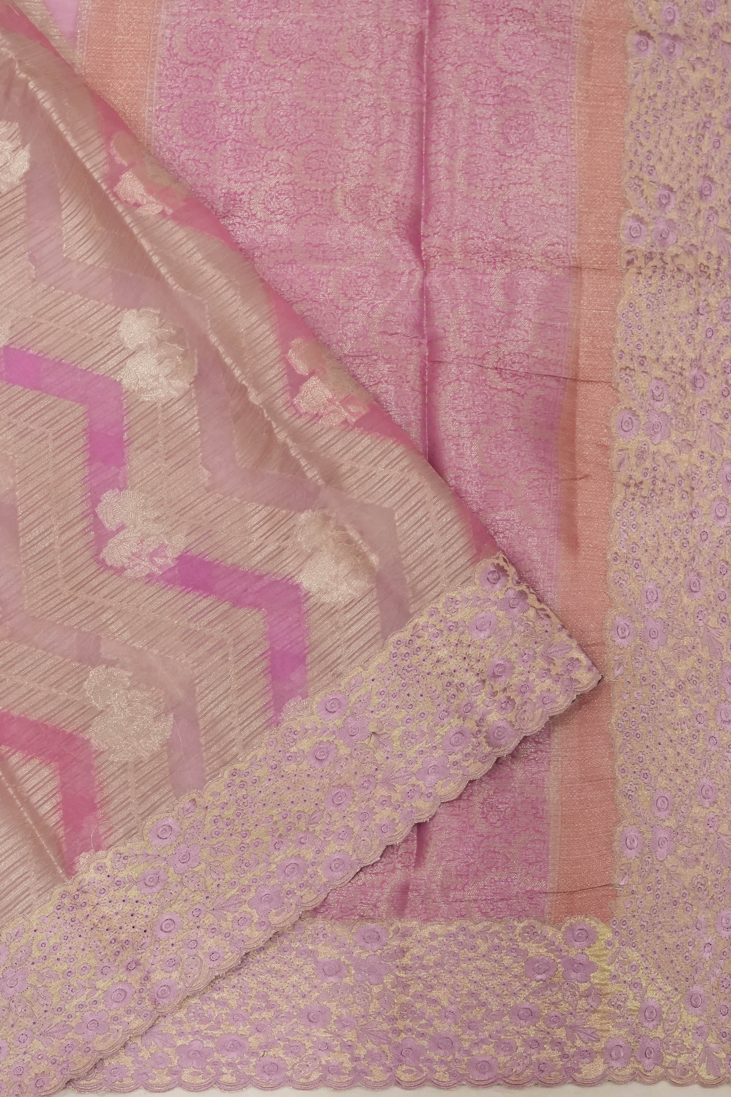 Organza Brocade Pink Saree With Embroidery Border
