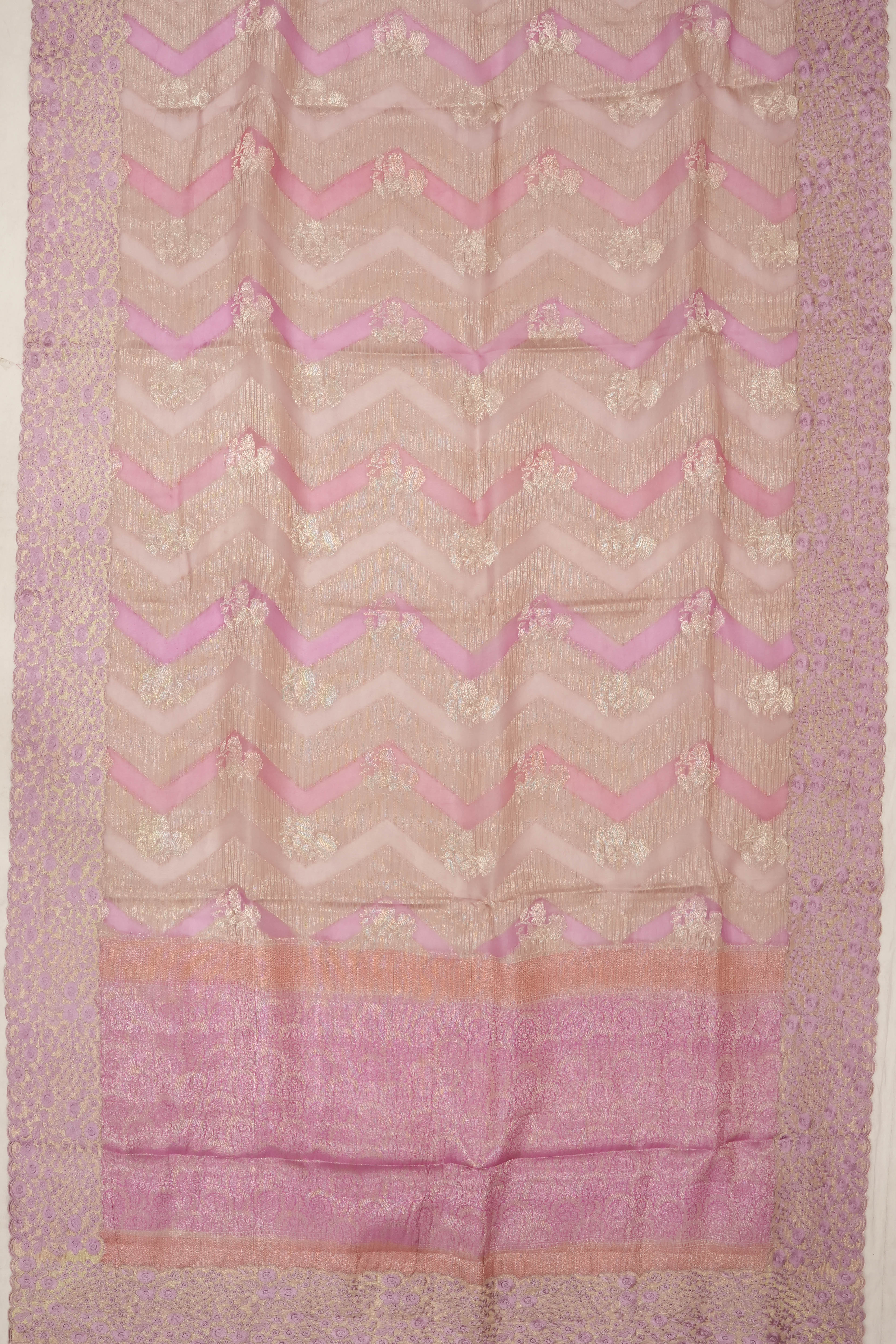 Organza Brocade Pink Saree With Embroidery Border