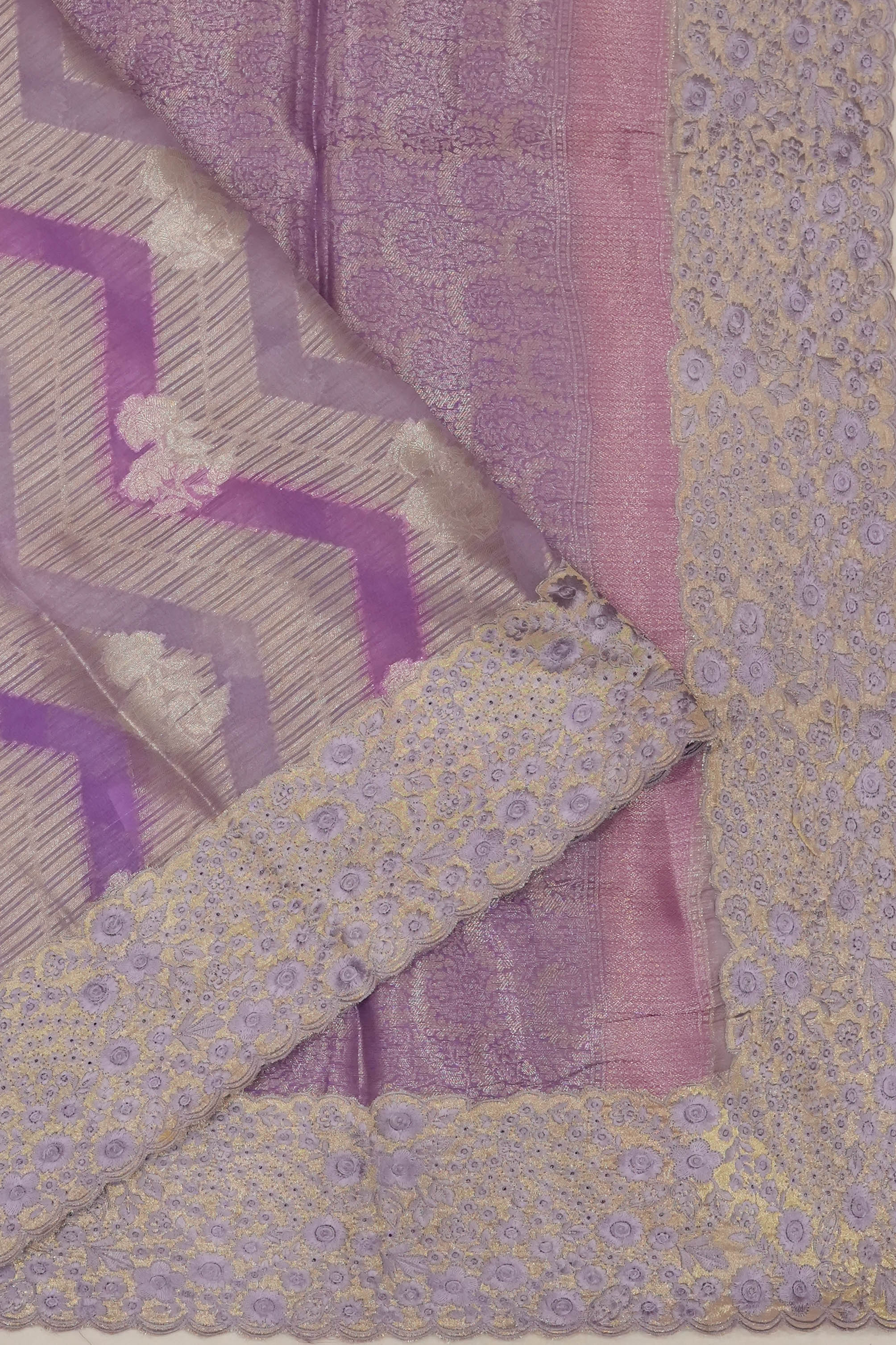 Organza Brocade Lavender Saree With Embroidery Border
