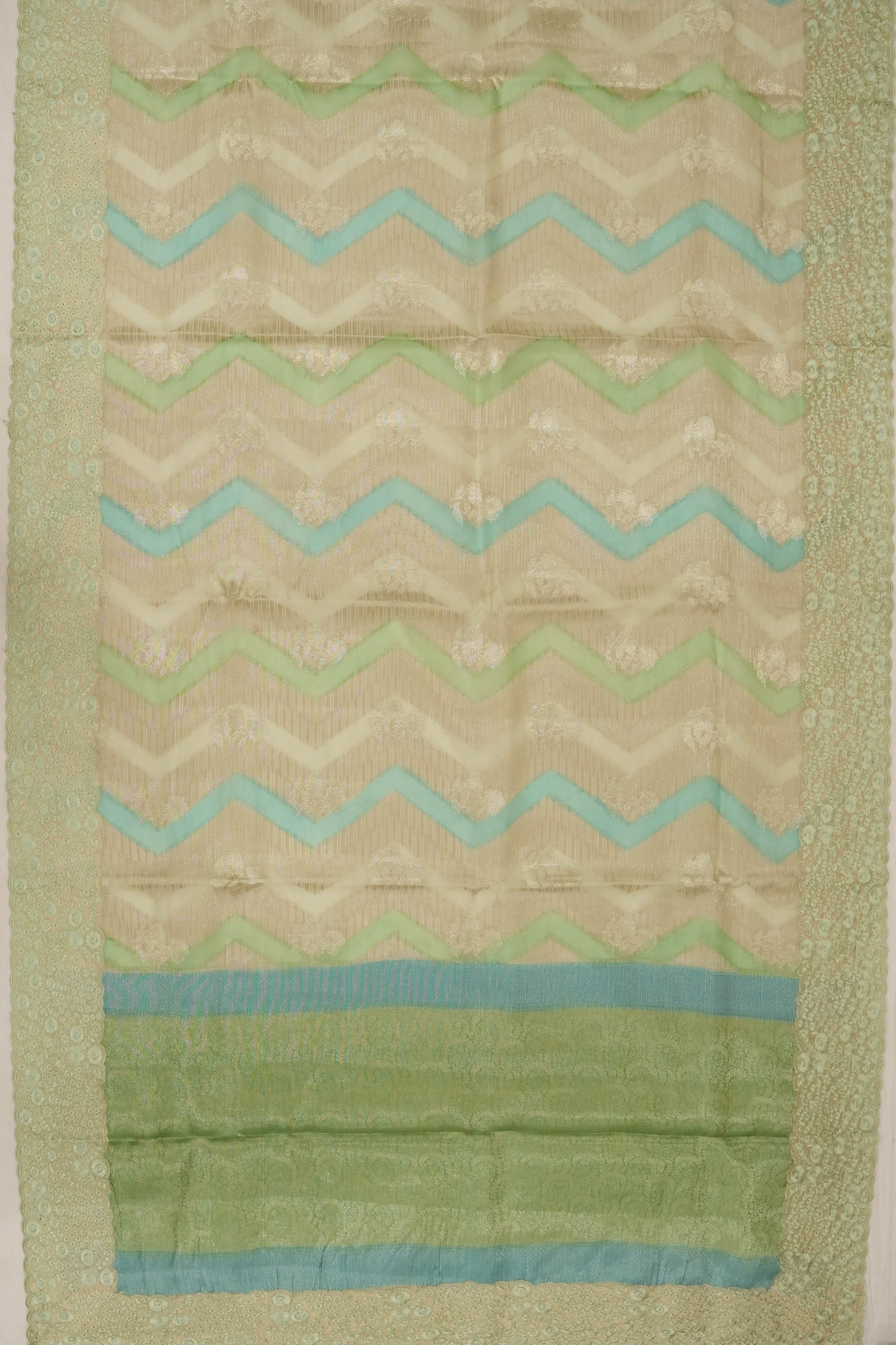 Organza Brocade Green Saree With Embroidery Border