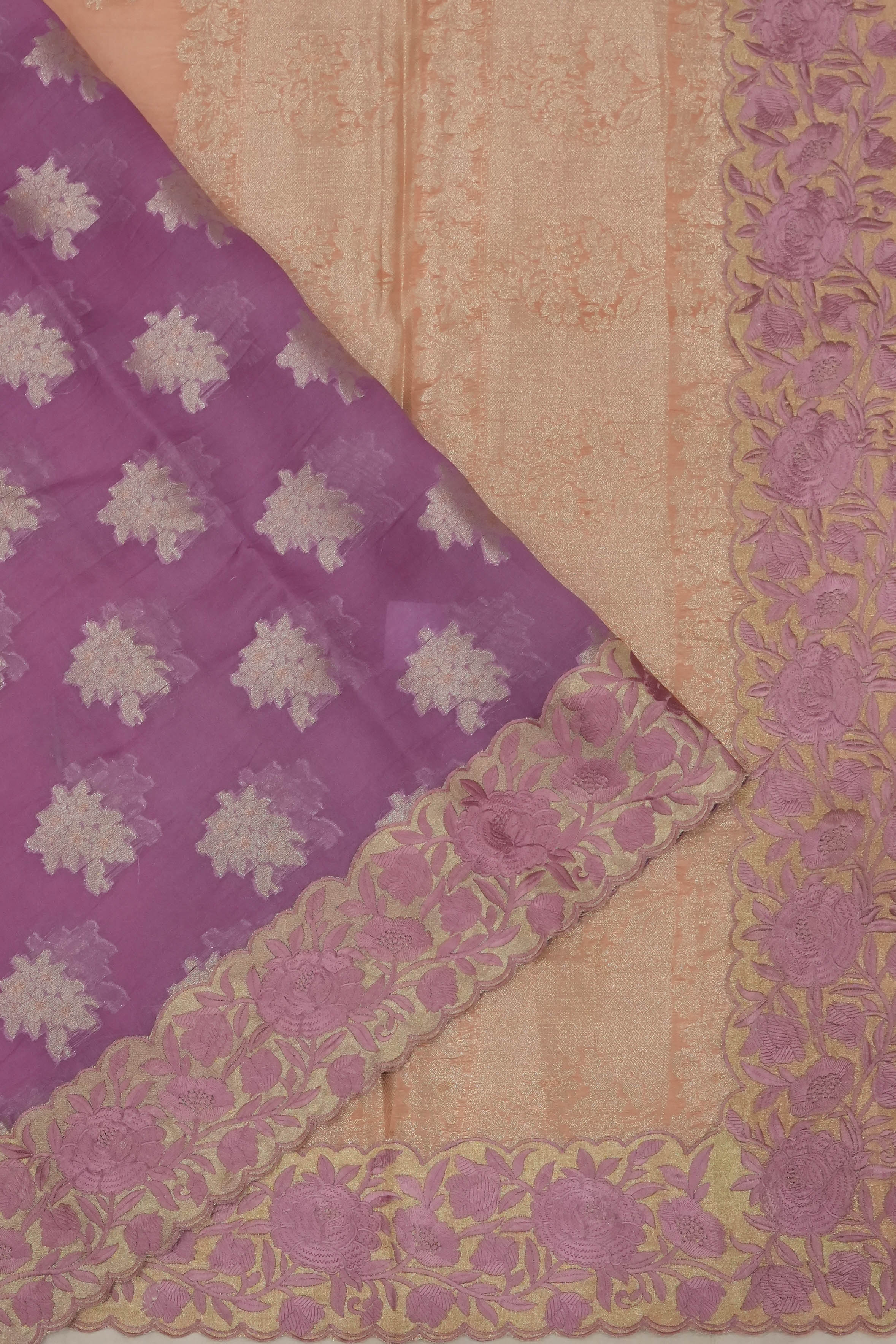 Organza Brocade Pink Saree With Embroidery Border