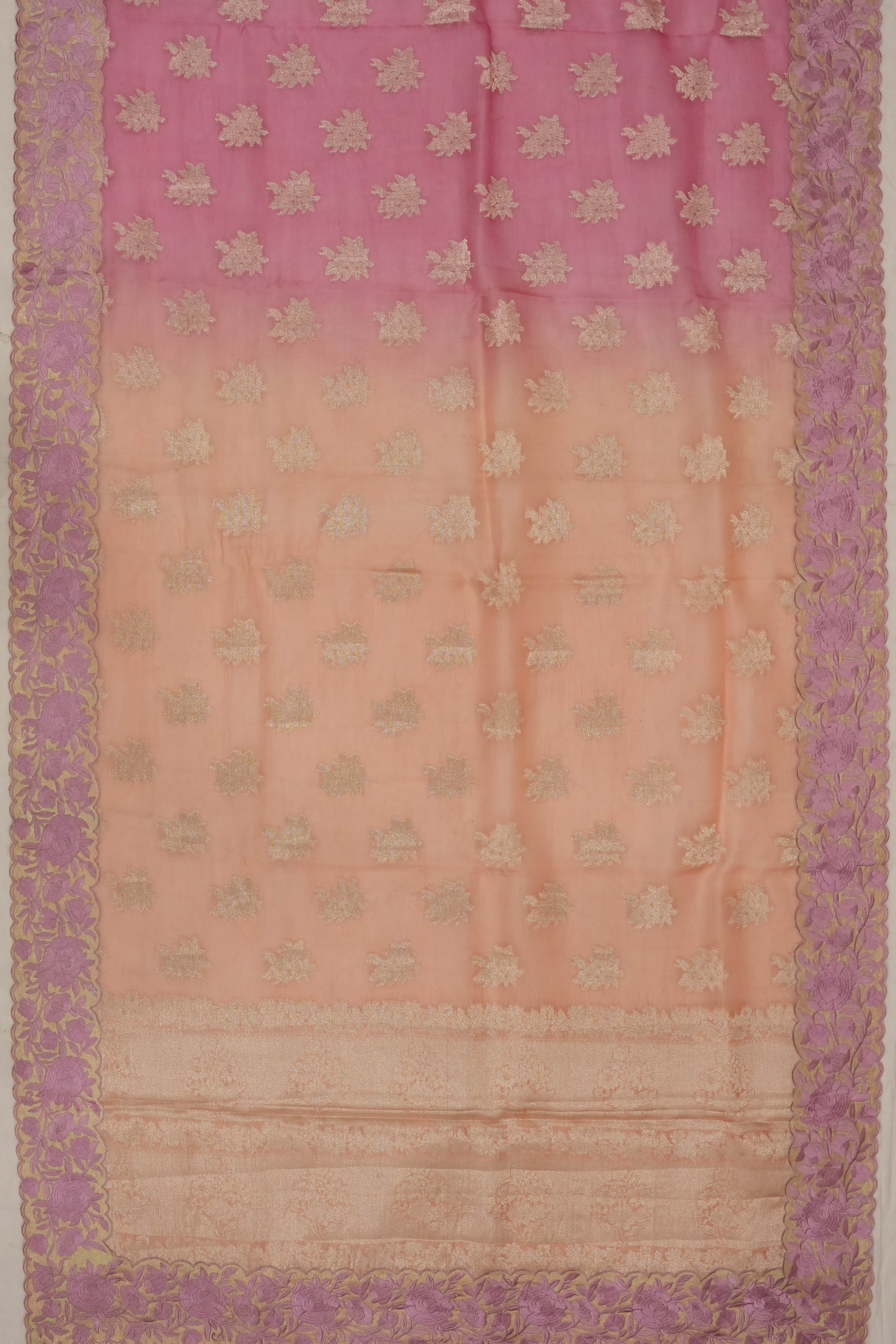 Organza Brocade Pink Saree With Embroidery Border